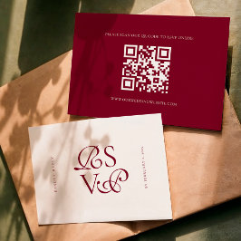 Minimal Deep Burgundy Script Qr Code Wedding 出欠カード