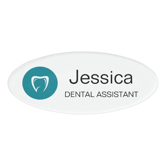 Minimal Dental Assistant Name Badge Tooth Logo 名札 (正面)