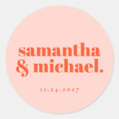 Minimal Design Orange Pink typo Welcome ラウンドシール (正面)