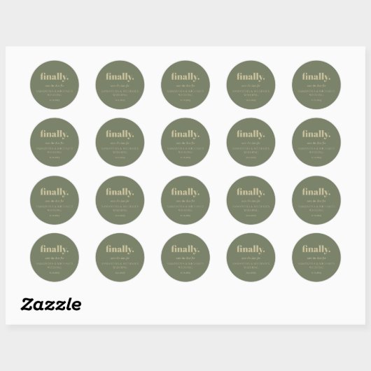 Minimal Design Sage Gold Script Finally Save Date ラウンドシール (シート)