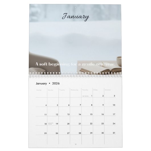Minimal Desk Calendar for Calm Planning 2026 カレンダー (1月 2026)