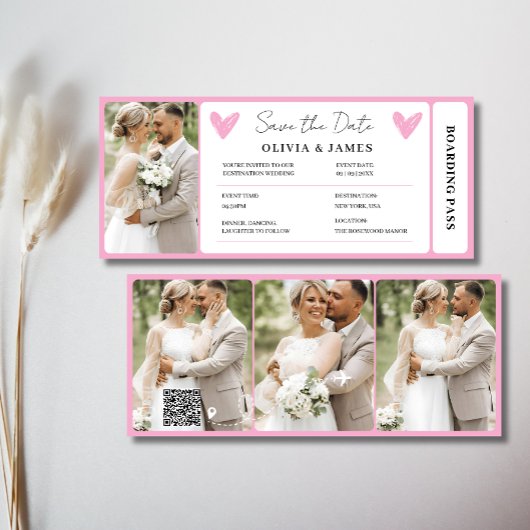 Minimal Destination Wedding Boarding Pass Invite 招待状