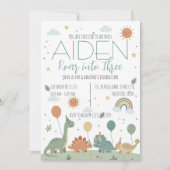 Minimal Dinosaur 3rd Birthday Party Neutral Boho 招待状 (正面)