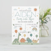 Minimal Dinosaur 3rd Birthday Party Neutral Boho 招待状 (スタンド正面)