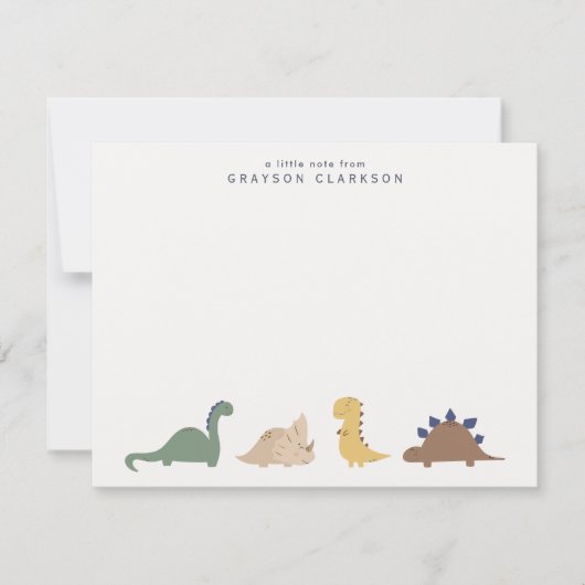 Minimal Dinosaur Kids Note Card Set Personalized 招待状 (正面)