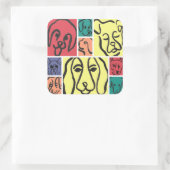 Minimal Dogs Line Art Collage スクエアシール (バッグ)