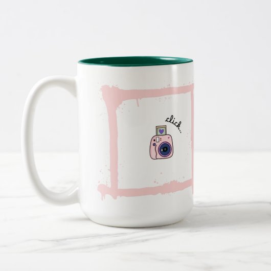 Minimal Doodle Camera Click Art Design ツートーンマグカップ (左)