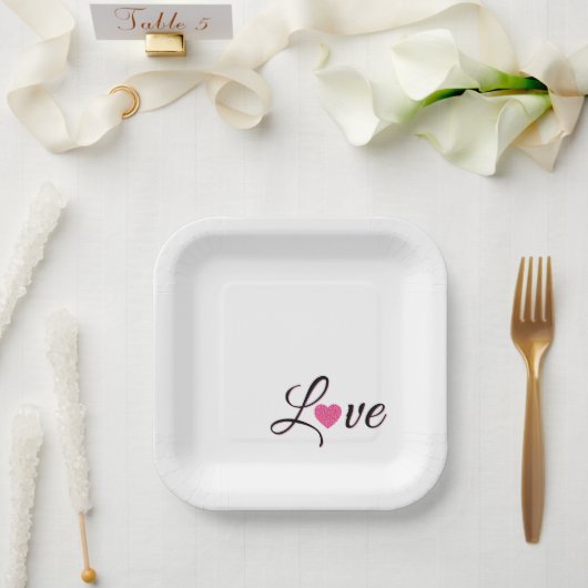 Minimal Dotted Heart Design ペーパープレート (ウェディング)