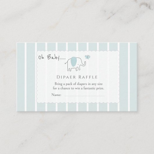 Minimal Dusty Blue Elephant Sketch Diaper Raffle エンクロージャーカード (正面)