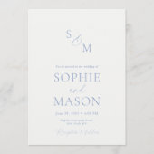 Minimal Dusty Blue Floral Wreath Wedding 招待状 (正面)