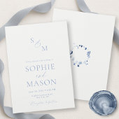 Minimal Dusty Blue Floral Wreath Wedding 招待状