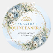 Minimal Dusty Blue Gold Greenery 15th Birthday  ラウンドシール (正面)