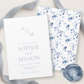Minimal Dusty Blue Monogram Wedding Invitation 招待状