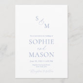 Minimal Dusty Blue Monogram Wedding Invitation 招待状 (正面)