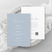 Minimal Dusty Blue Wedding Menu & Thank You Card 招待状