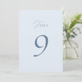 Minimal Dusty Blue Wedding Table Numbers 1–19 サンキューカード (スタンド正面)