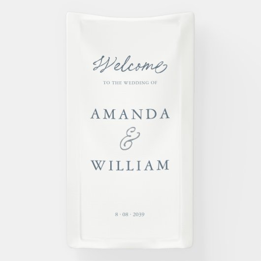 Minimal Dusty Blue Wedding Welcome Sign 横断幕 (縦)