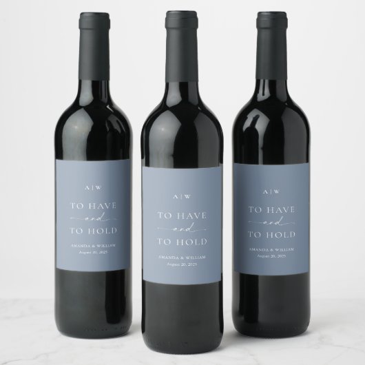 Minimal Dusty Blue Wedding Wine Label  ワインラベル (ボトル)