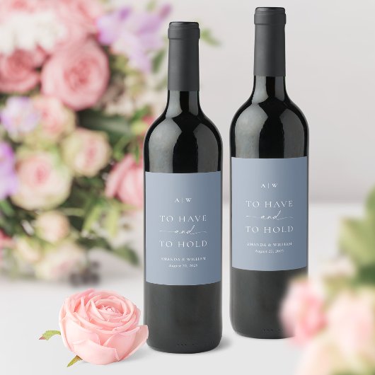 Minimal Dusty Blue Wedding Wine Label  ワインラベル