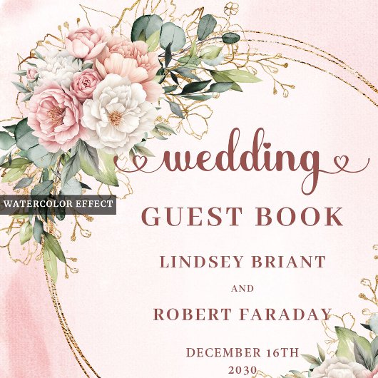 Minimal Dusty Pink Floral Greenery Wedding Guest   ゲストブック