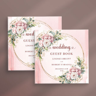 Minimal Dusty Pink Floral Greenery Wedding Guest   ゲストブック