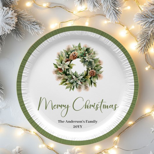 Minimal Earthy Christmas Personalized Family Plate ペーパープレート