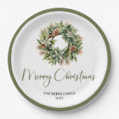 Minimal Earthy Christmas Personalized Family Plate ペーパープレート (正面)