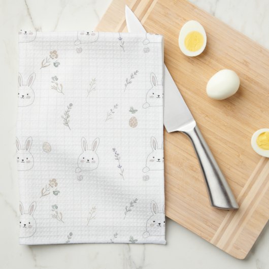 Minimal Easter Bunny Pastel Spring Pattern (2) キッチンタオル (四つ折り)