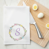 Minimal Easter Wreath Monogram And Easter Eggs キッチンタオル (四つ折り)