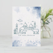 Minimal Eid al Adha Mosque and Animals Line Art  シーズンカード (スタンド正面)