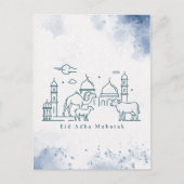 Minimal Eid al Adha Mosque and Animals Line Art シーズンポストカード (正面)