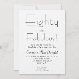 Minimal Eighty and Fabulous 80th Birthday Party 招待状