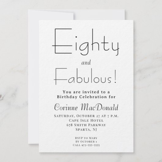 Minimal Eighty and Fabulous 80th Birthday Party 招待状 (正面)