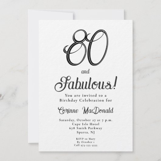 Minimal Eighty and Fabulous 80th Birthday Party 招待状 (正面)