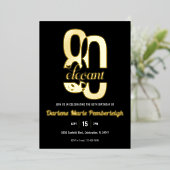 Minimal Eighty & Elegant 80th Birthday Black Gold 箔招待状 (立ち正面)