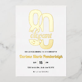 Minimal Eighty & Elegant 80th Birthday Gold 箔招待状