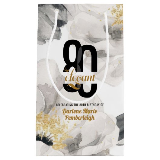 Minimal Eighty & Elegant Black Gold 80th Birthday スモールペーパーバッグ (正面)