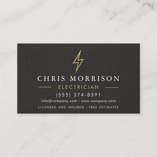 Minimal Electrician Black Gold Linen 名刺 (正面)