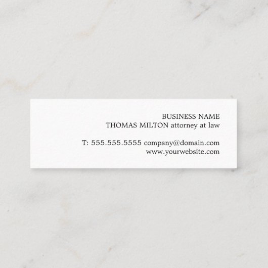 Minimal Elegant Black White Attorney Consultant スキニー名刺 (裏面)