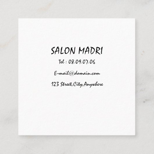 Minimal Elegant Black White Bobby Hair Stylish スクエア名刺 (裏面)