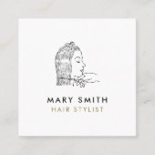 Minimal Elegant Black White Hair Square スクエア名刺 (正面)