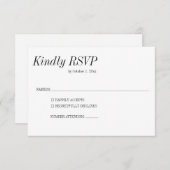 Minimal Elegant Black White Serif Classic Wedding 出欠カード (正面/裏面)