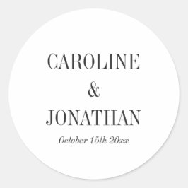 Minimal Elegant Black White Serif Wedding Names ラウンドシール
