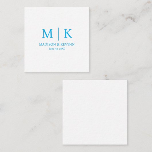 Minimal & Elegant Blue Monogram Wedding ノートカード (正面/裏面)