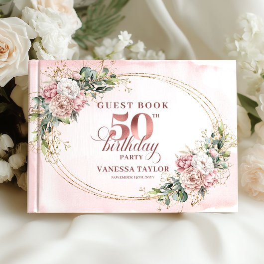 Minimal Elegant Blush 50th Birthday Guest Book ゲストブック