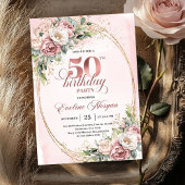 Minimal Elegant Blush 50th Birthday Invitation 招待状