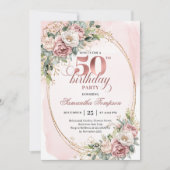 Minimal Elegant Blush 50th Birthday Invitation 招待状 (正面)