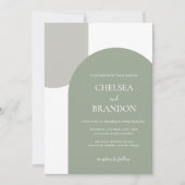 Minimal Elegant Bohemian Arch Sage Green Wedding 招待状 (正面)