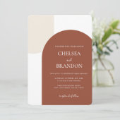 Minimal Elegant Bohemian Terracotta Arch Wedding 招待状 (スタンド正面)