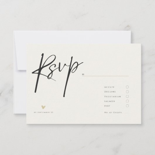 Minimal Elegant Calligraphy Typo Wedding  出欠カード (正面)